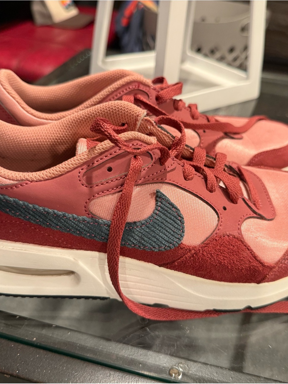 Nike Women's Rose and Coral Low-Top Sneakers with Navy Swoosh